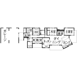 37坪の平屋のガレージハウスの間取り図の事例